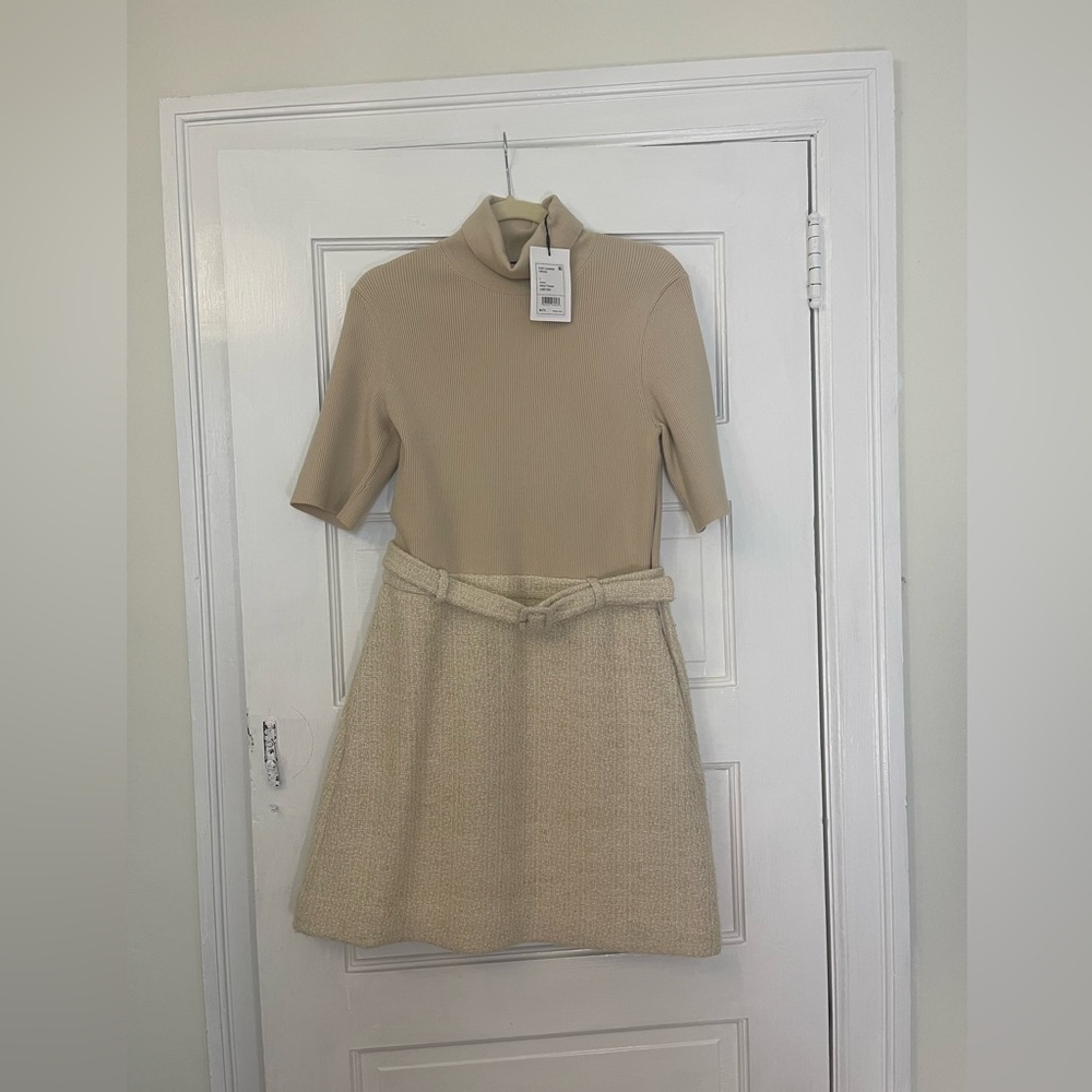 Theory turtle neck dress with boucle attached skirt